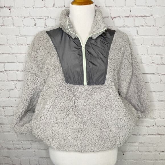 Wild Fable Grey Quarter Zip Pullover Sherpa Jacket Womens Medium - Picture 3 of 9